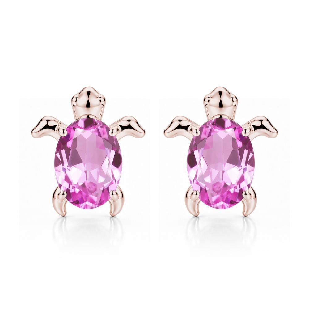 Oval Shaped Sapphire Turtle Stud Earrings - LUO Jewelry #gemstone_Pink Sapphire