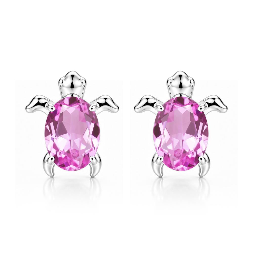 Oval Shaped Sapphire Turtle Stud Earrings - LUO Jewelry #gemstone_Pink Sapphire