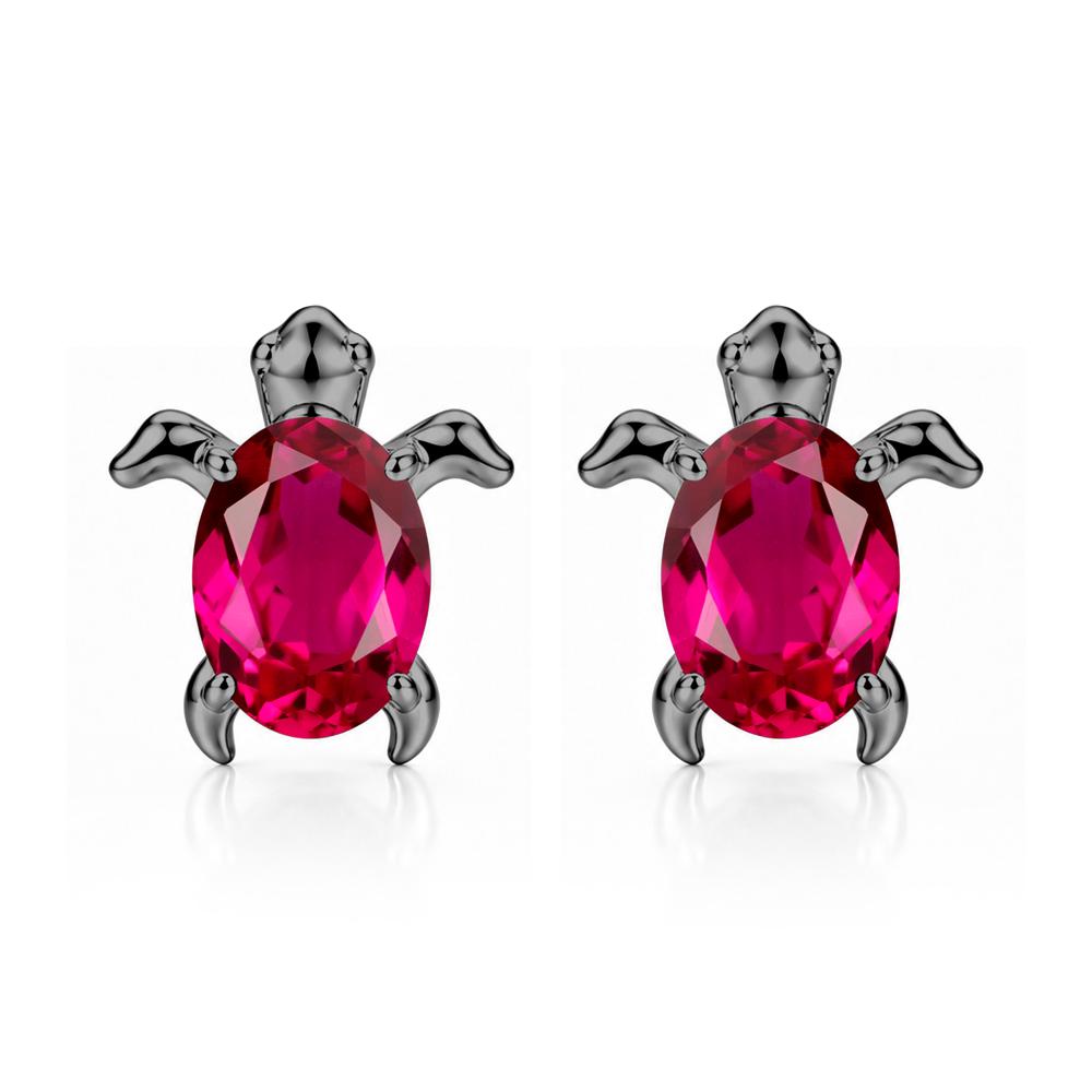 Oval Shaped Sapphire Turtle Stud Earrings - LUO Jewelry #gemstone_Ruby