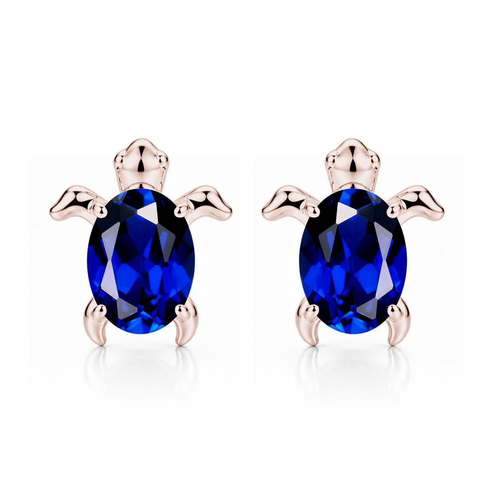 Oval Shaped Sapphire Turtle Stud Earrings - LUO Jewelry #gemstone_Sapphire