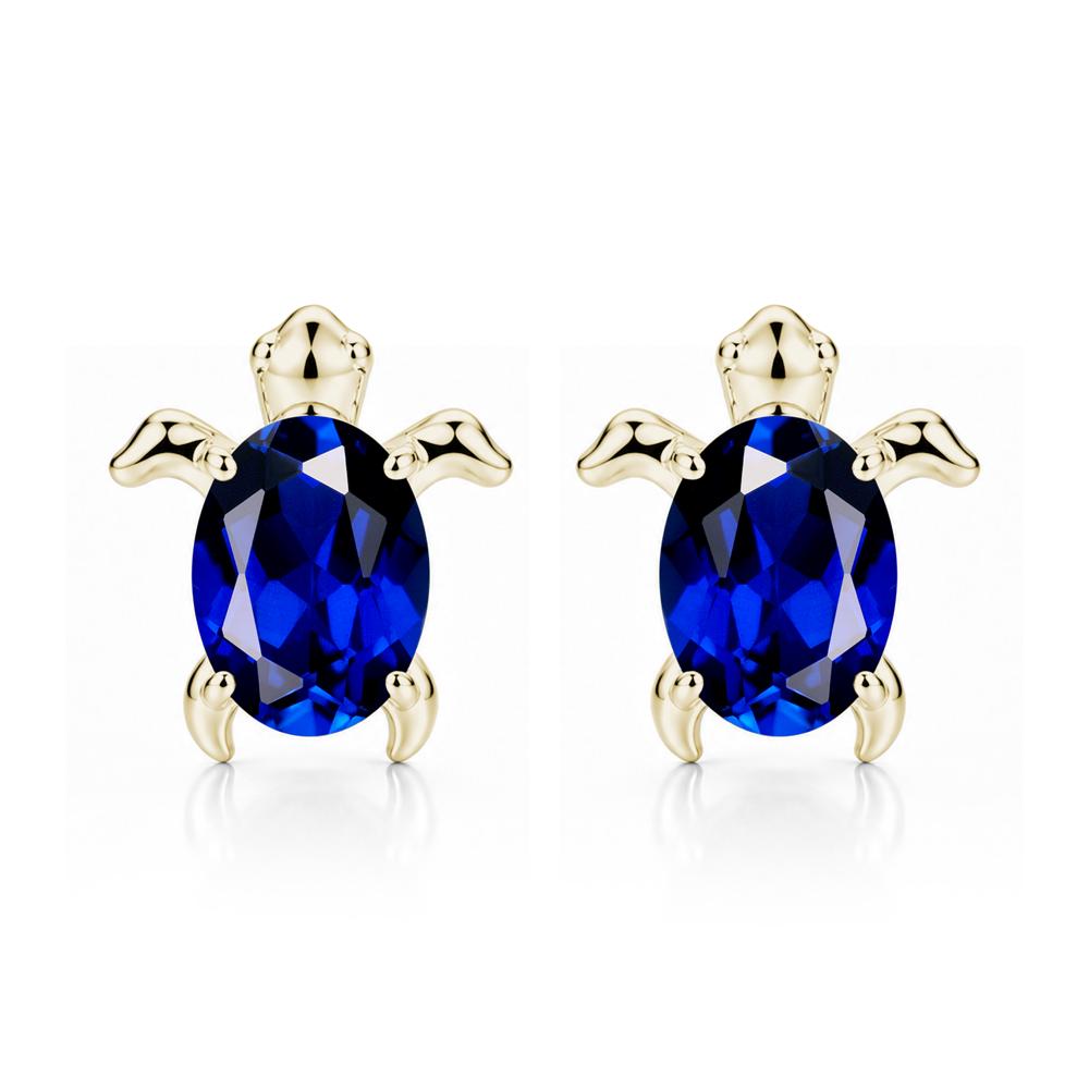 Oval Shaped Sapphire Turtle Stud Earrings - LUO Jewelry #gemstone_Sapphire