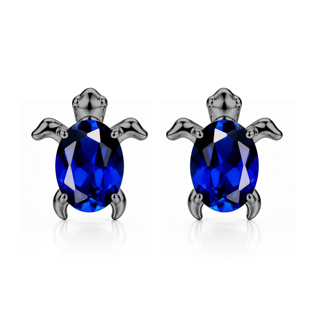 Oval Shaped Sapphire Turtle Stud Earrings - LUO Jewelry #gemstone_Sapphire