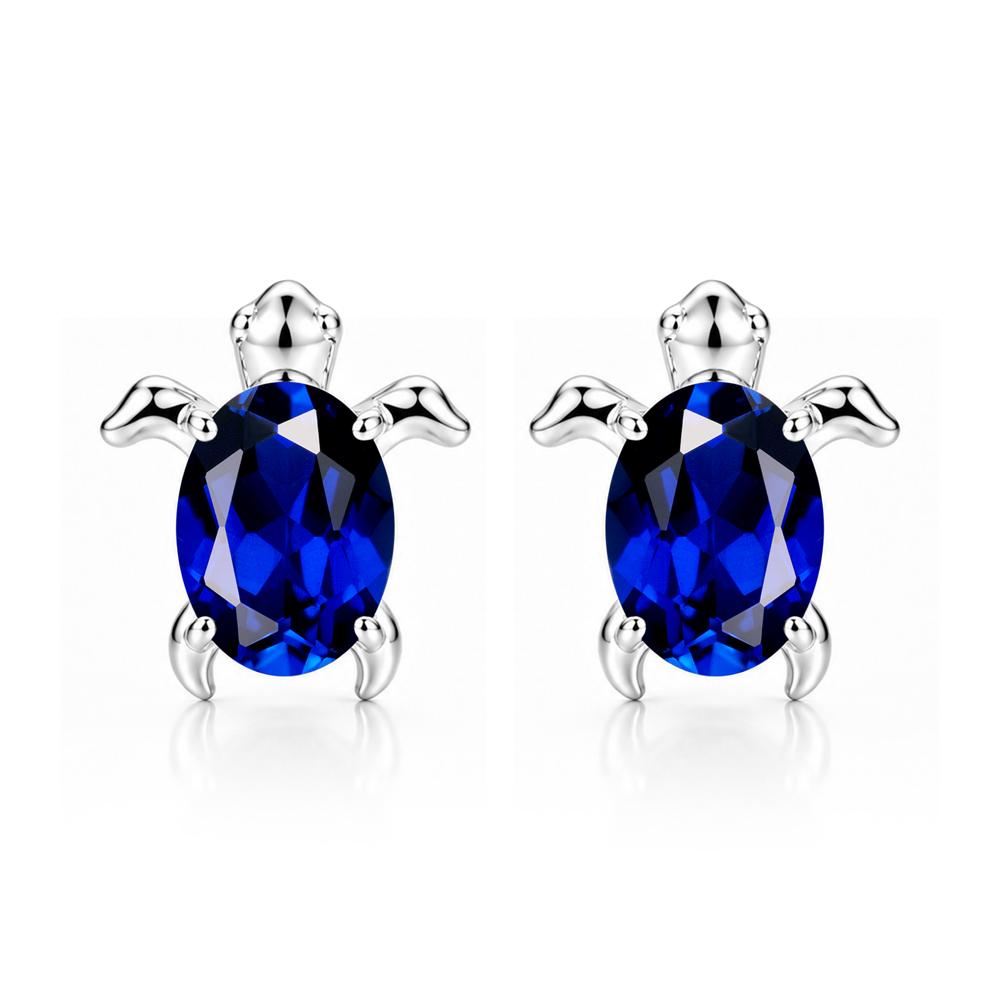 Oval Shaped Sapphire Turtle Stud Earrings - LUO Jewelry #gemstone_Sapphire