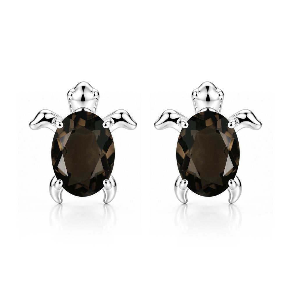 Oval Shaped Sapphire Turtle Stud Earrings - LUO Jewelry #gemstone_Smoky Quartz