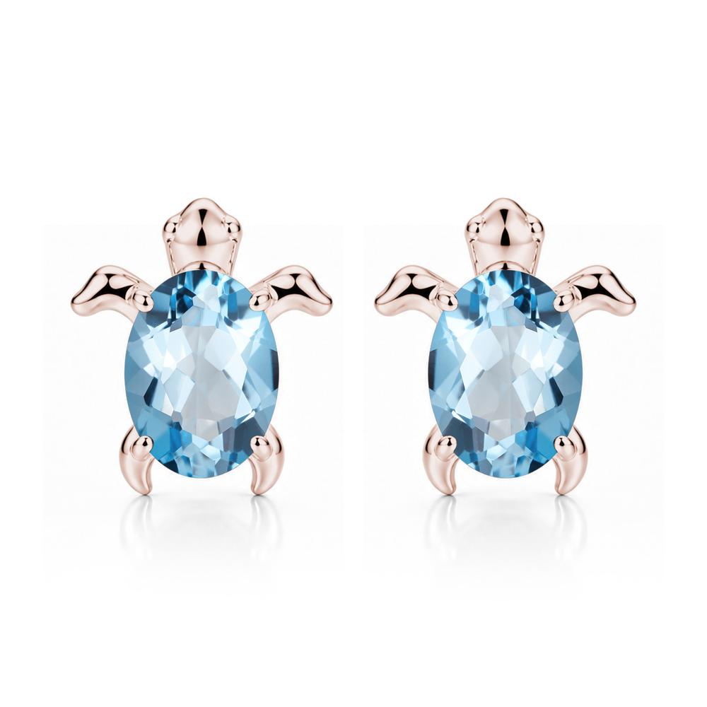 Oval Shaped Sapphire Turtle Stud Earrings - LUO Jewelry #gemstone_Swiss Blue Topaz