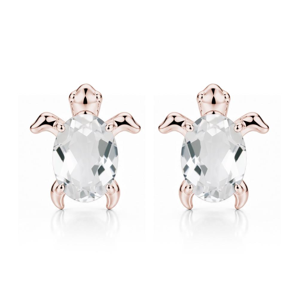 Oval Shaped Sapphire Turtle Stud Earrings - LUO Jewelry #gemstone_White Topaz