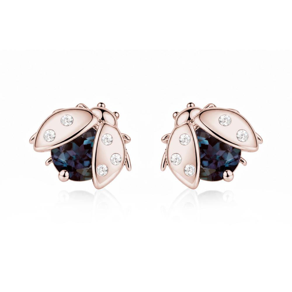 Round Shaped London Blue Topaz Ladybird Stud Earrings - LUO Jewelry #gemstone_Alexandrite
