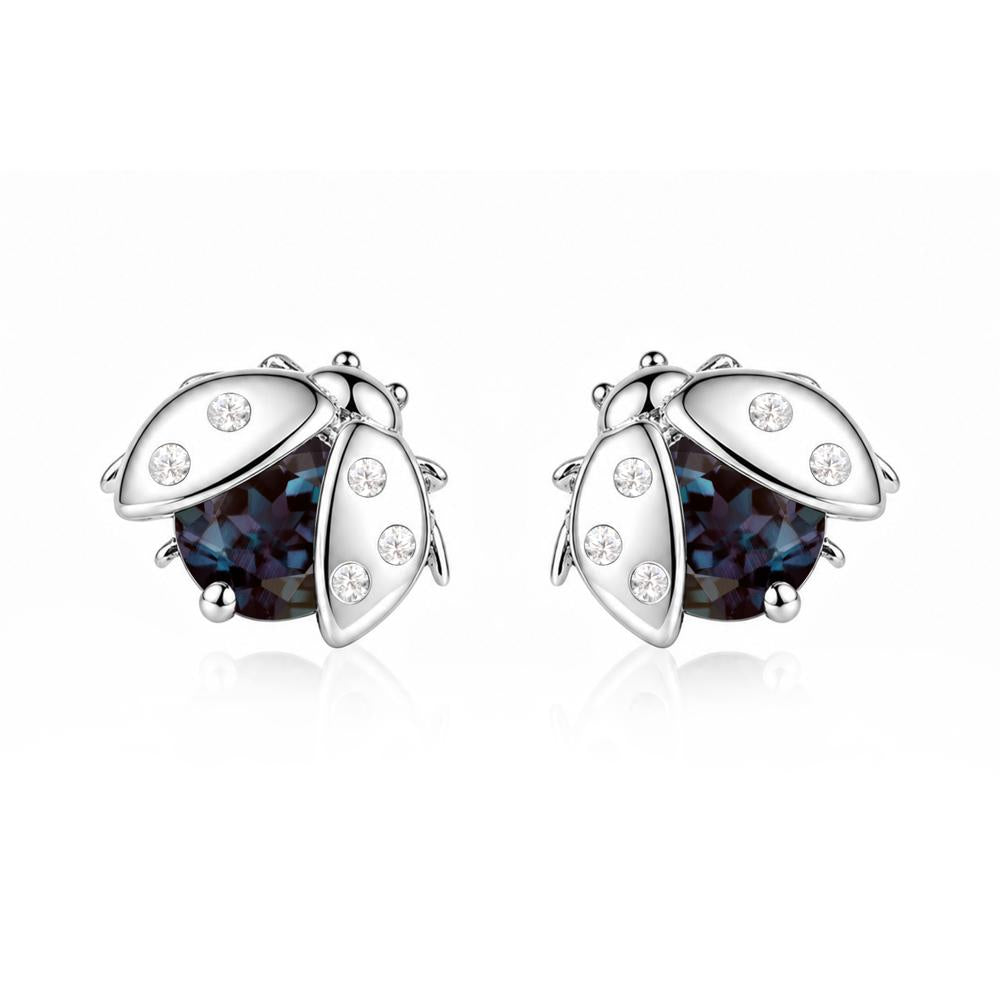 Round Shaped London Blue Topaz Ladybird Stud Earrings - LUO Jewelry #gemstone_Alexandrite