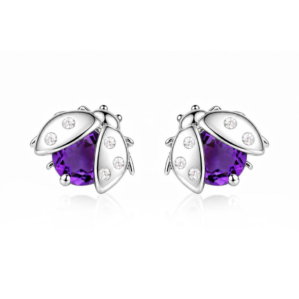 Round Shaped London Blue Topaz Ladybird Stud Earrings - LUO Jewelry #gemstone_Amethyst