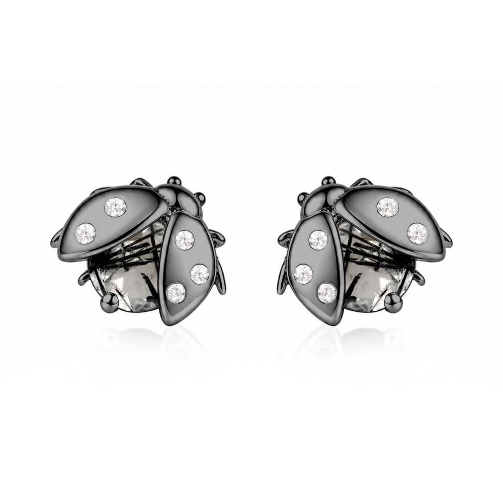 Round Shaped London Blue Topaz Ladybird Stud Earrings - LUO Jewelry #gemstone_Black Rutilated Quartz