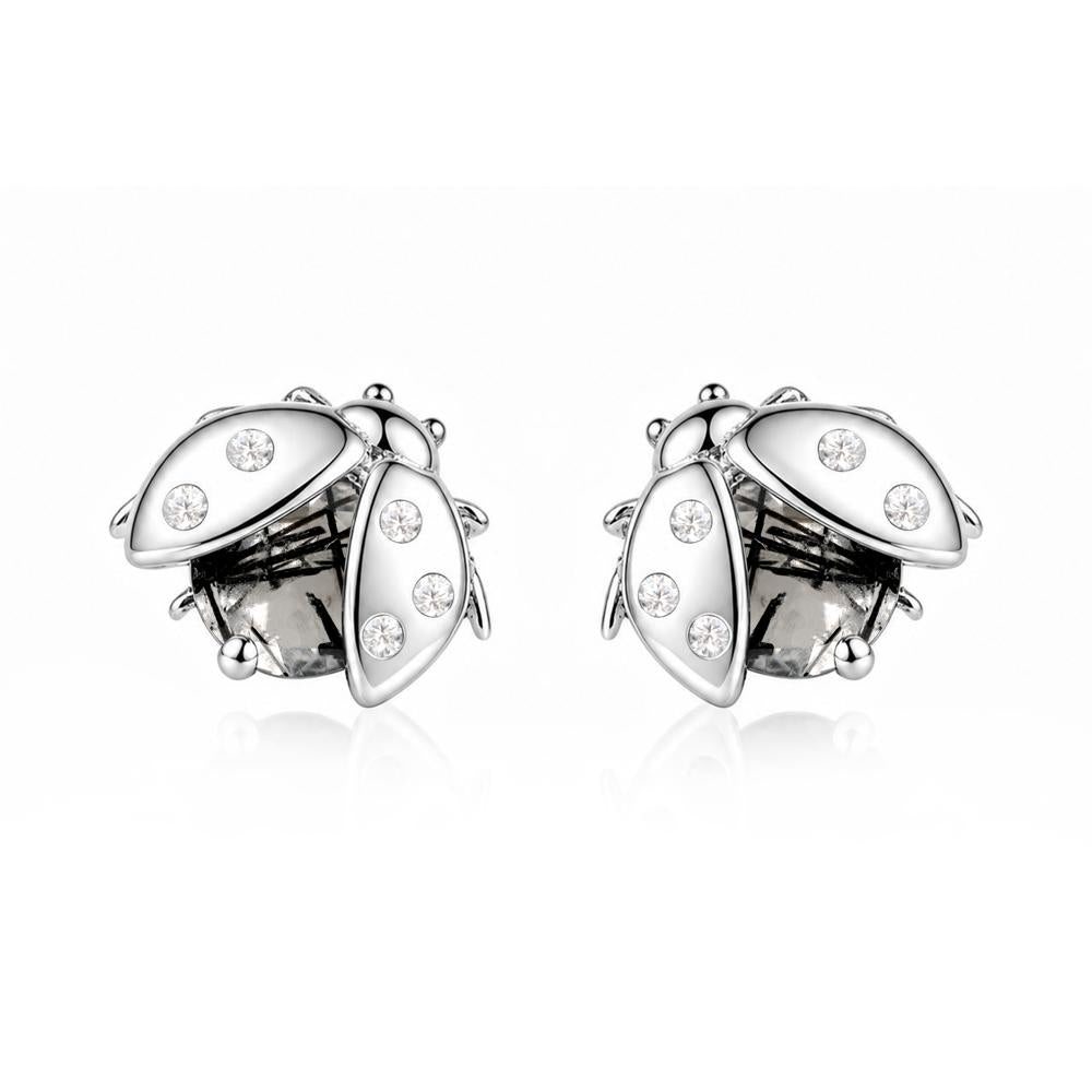 Round Shaped London Blue Topaz Ladybird Stud Earrings - LUO Jewelry #gemstone_Black Rutilated Quartz