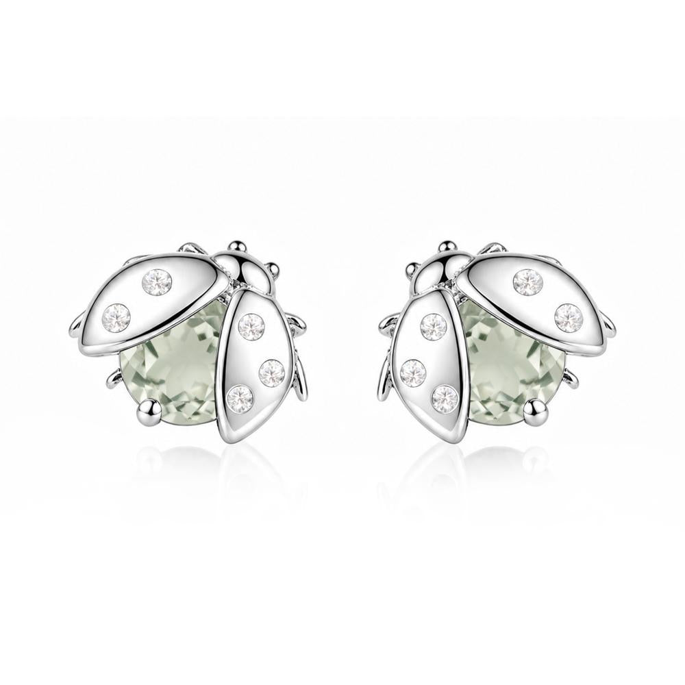 Round Shaped London Blue Topaz Ladybird Stud Earrings - LUO Jewelry #gemstone_Green Amethyst