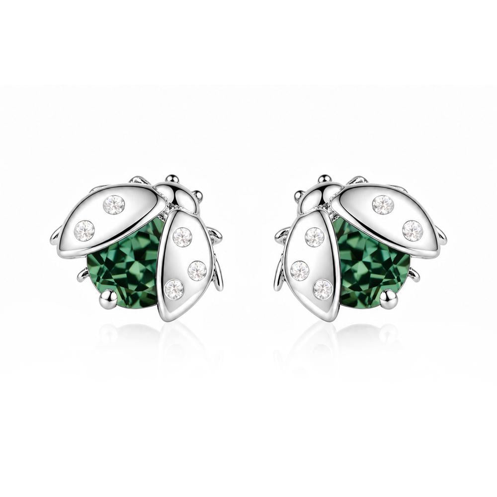 Round Shaped London Blue Topaz Ladybird Stud Earrings - LUO Jewelry #gemstone_Green Sapphire
