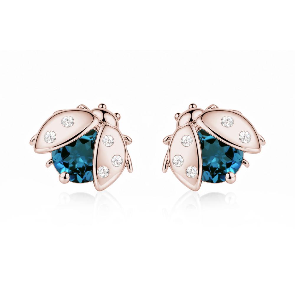 Round Shaped London Blue Topaz Ladybird Stud Earrings - LUO Jewelry #gemstone_London Blue Topaz