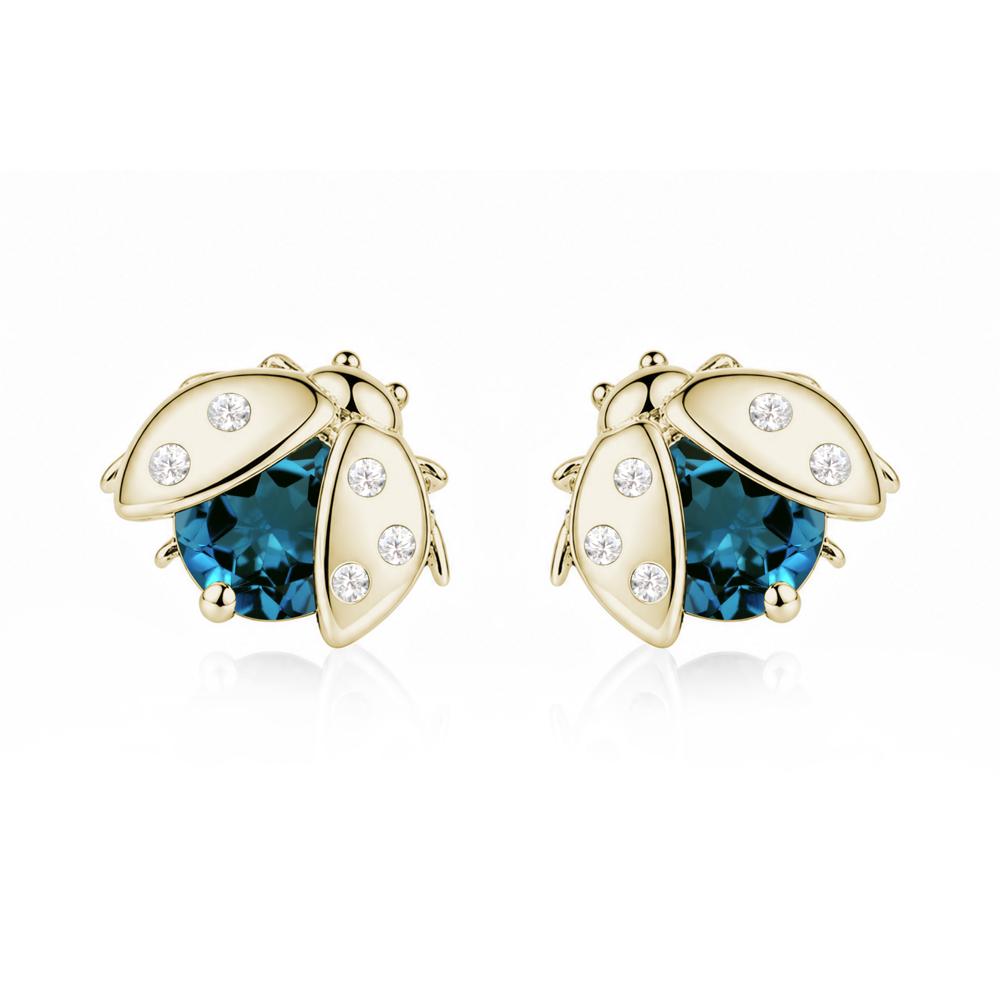 Round Shaped London Blue Topaz Ladybird Stud Earrings - LUO Jewelry #gemstone_London Blue Topaz