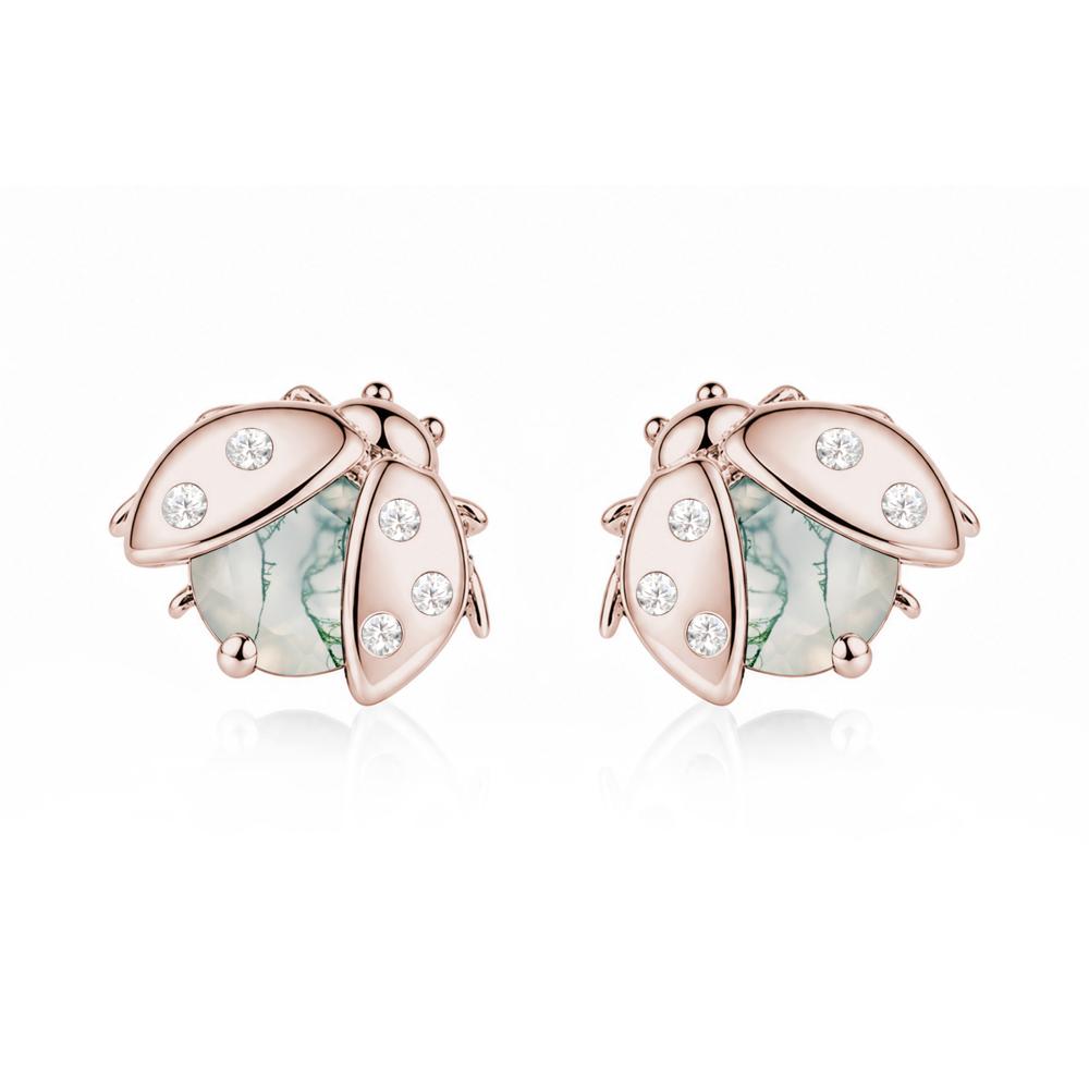 Round Shaped London Blue Topaz Ladybird Stud Earrings - LUO Jewelry #gemstone_Moss Agate