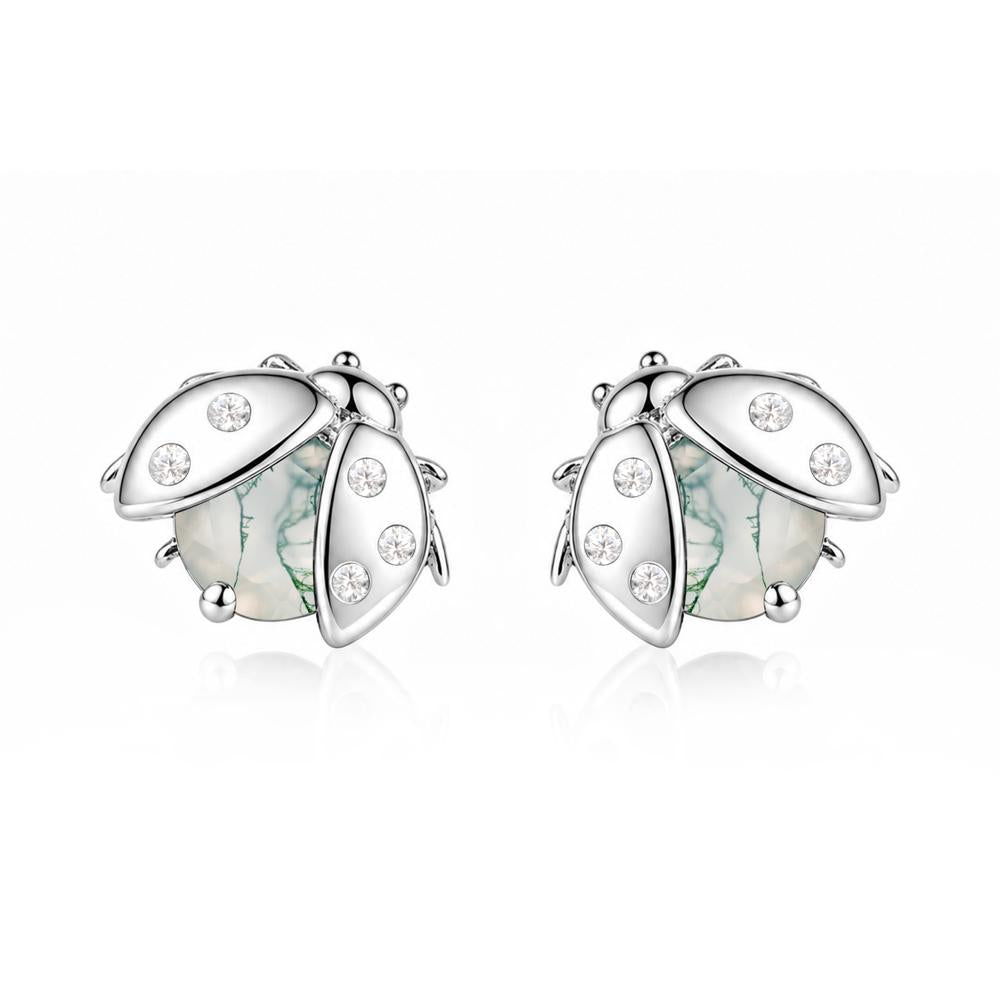 Round Shaped London Blue Topaz Ladybird Stud Earrings - LUO Jewelry #gemstone_Moss Agate