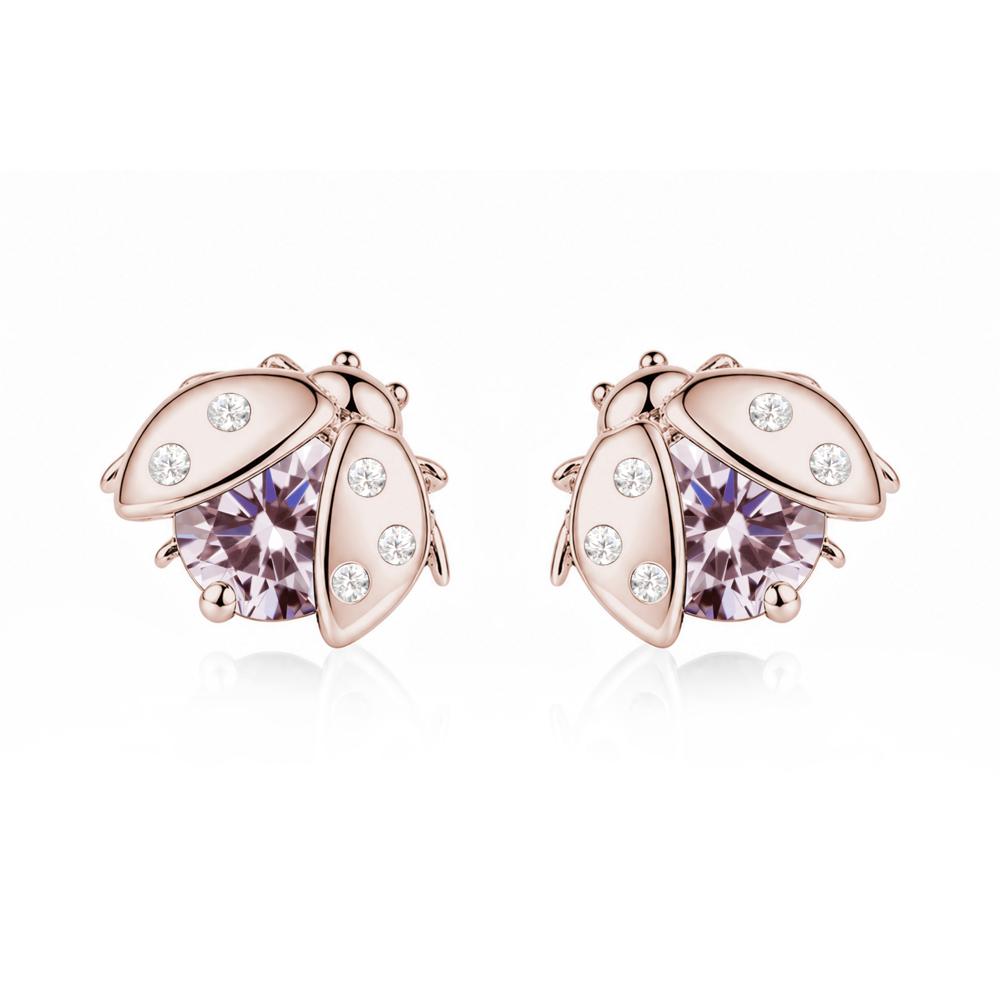 Round Shaped London Blue Topaz Ladybird Stud Earrings - LUO Jewelry #gemstone_Pink Cubic Zirconia
