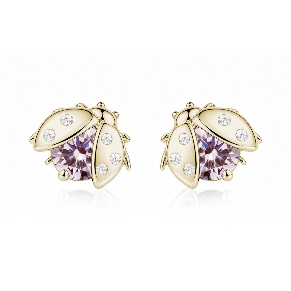 Round Shaped London Blue Topaz Ladybird Stud Earrings - LUO Jewelry #gemstone_Pink Cubic Zirconia