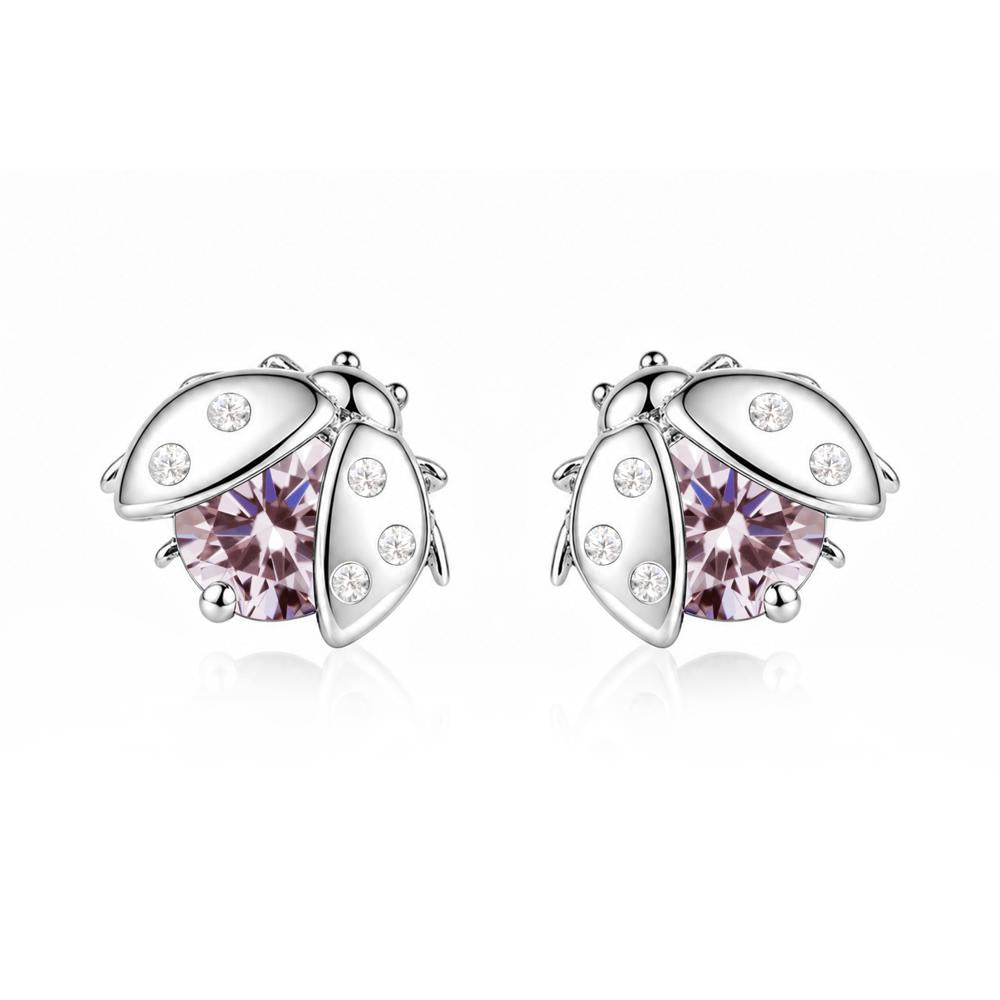 Round Shaped London Blue Topaz Ladybird Stud Earrings - LUO Jewelry #gemstone_Pink Cubic Zirconia