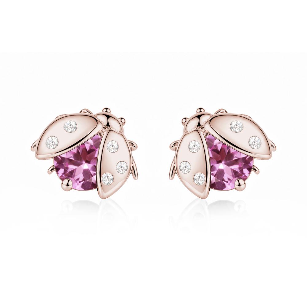 Round Shaped London Blue Topaz Ladybird Stud Earrings - LUO Jewelry #gemstone_Pink Sapphire