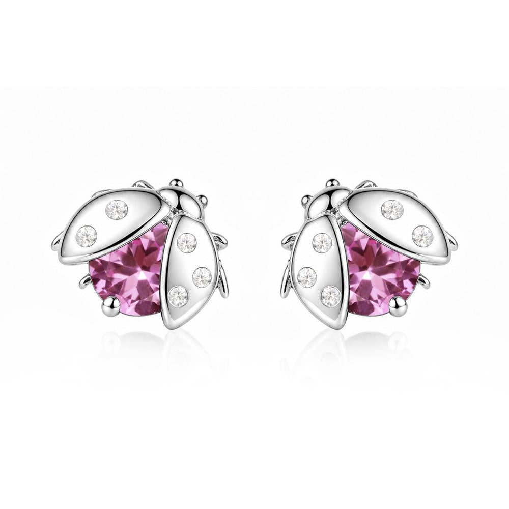 Round Shaped London Blue Topaz Ladybird Stud Earrings - LUO Jewelry #gemstone_Pink Sapphire