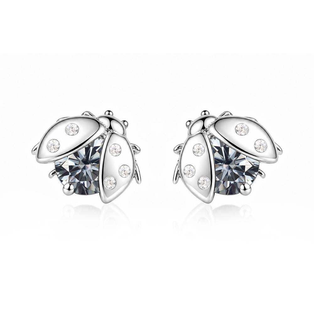 Round Shaped London Blue Topaz Ladybird Stud Earrings - LUO Jewelry #gemstone_Grey Moissanite