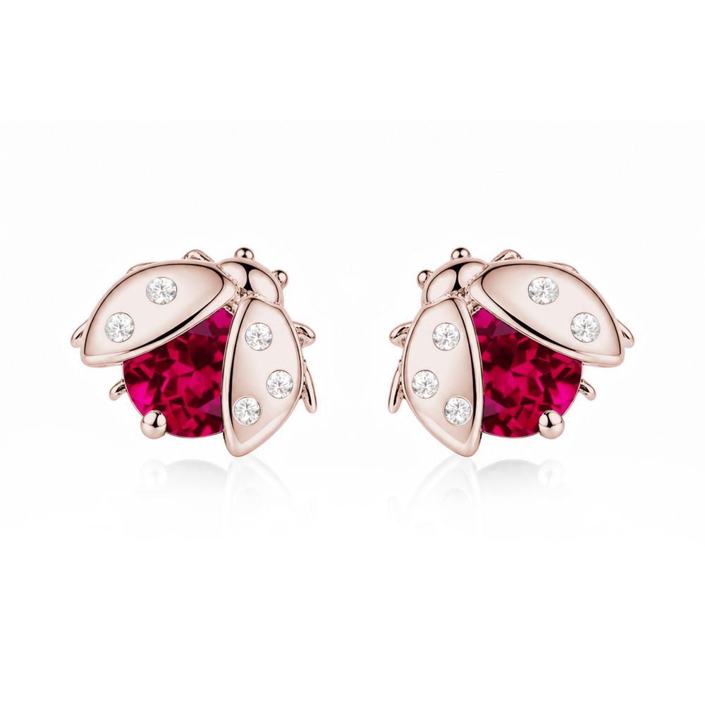Round Shaped London Blue Topaz Ladybird Stud Earrings - LUO Jewelry #gemstone_Ruby