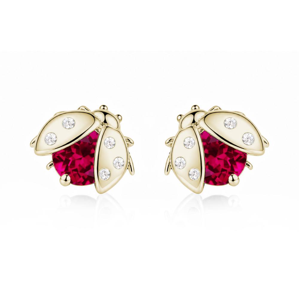 Round Shaped London Blue Topaz Ladybird Stud Earrings - LUO Jewelry #gemstone_Ruby