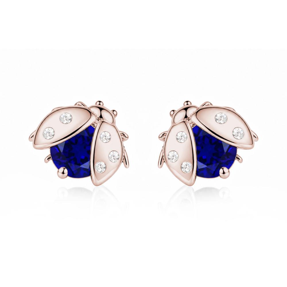 Round Shaped London Blue Topaz Ladybird Stud Earrings - LUO Jewelry #gemstone_Sapphire