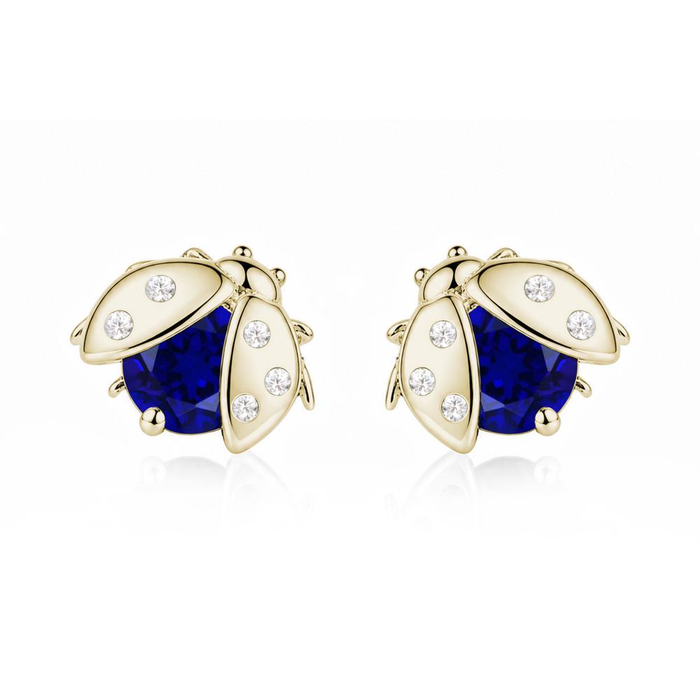 Round Shaped London Blue Topaz Ladybird Stud Earrings - LUO Jewelry #gemstone_Sapphire