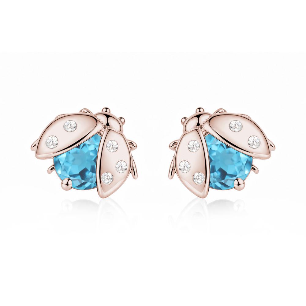 Round Shaped London Blue Topaz Ladybird Stud Earrings - LUO Jewelry #gemstone_Swiss Blue Topaz