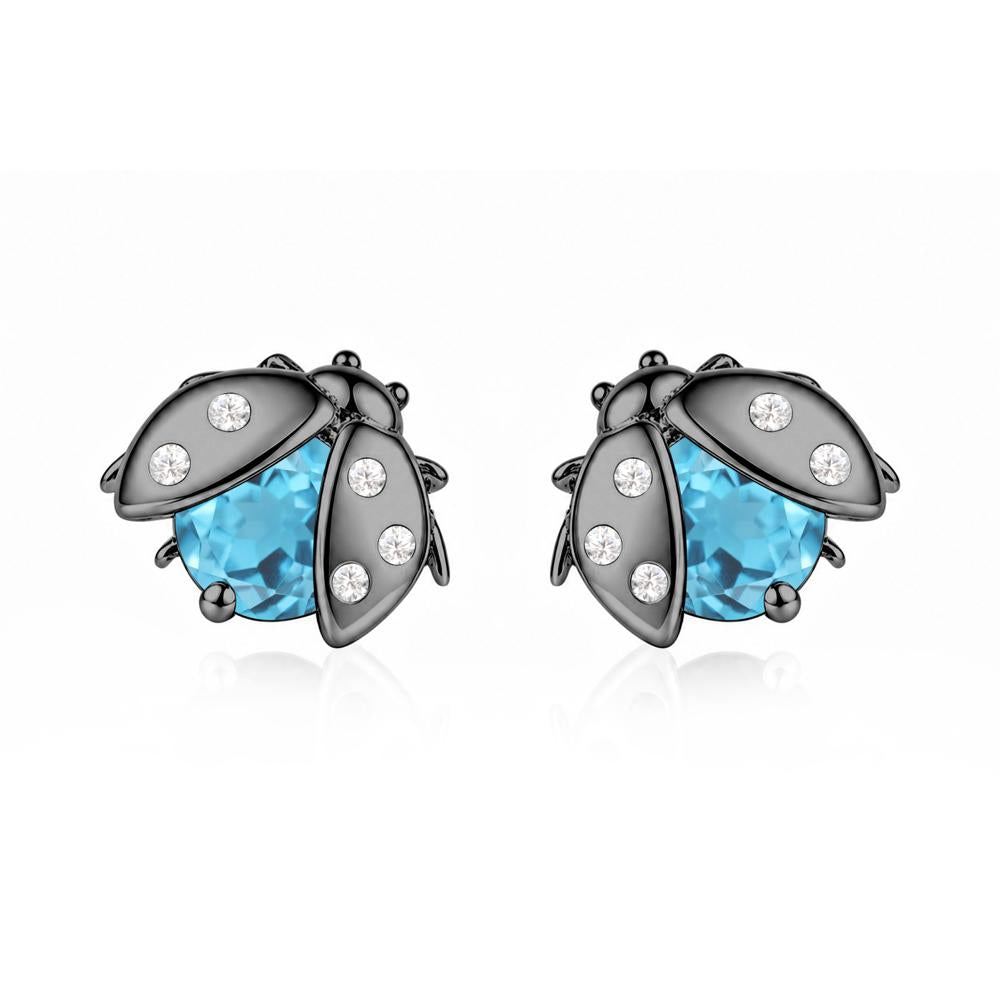 Round Shaped London Blue Topaz Ladybird Stud Earrings - LUO Jewelry #gemstone_Swiss Blue Topaz