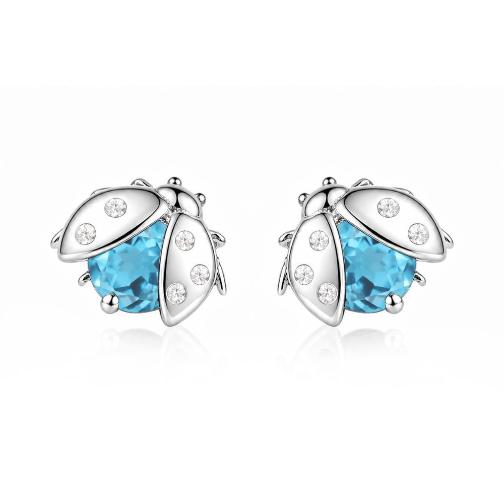 Round Shaped London Blue Topaz Ladybird Stud Earrings - LUO Jewelry #gemstone_Swiss Blue Topaz