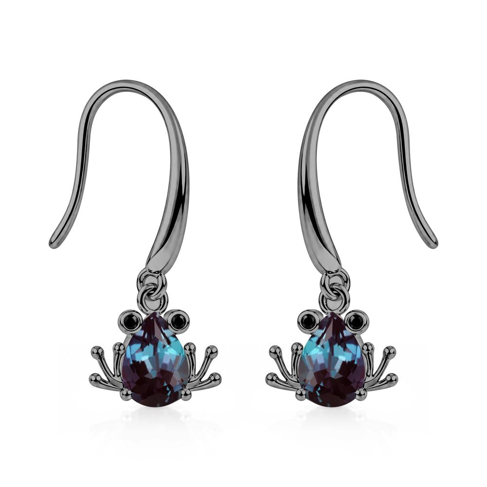 Pear Cut Aquamarine and Black Spinel Frog Hook Earrings - LUO Jewelry #gemstone_Alexandrite and Black Spinel