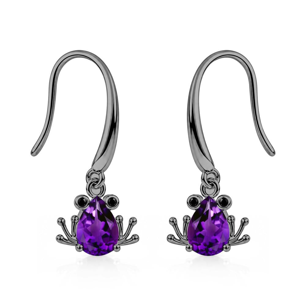 Pear Cut Aquamarine and Black Spinel Frog Hook Earrings - LUO Jewelry #gemstone_Amethyst and Black Spinel