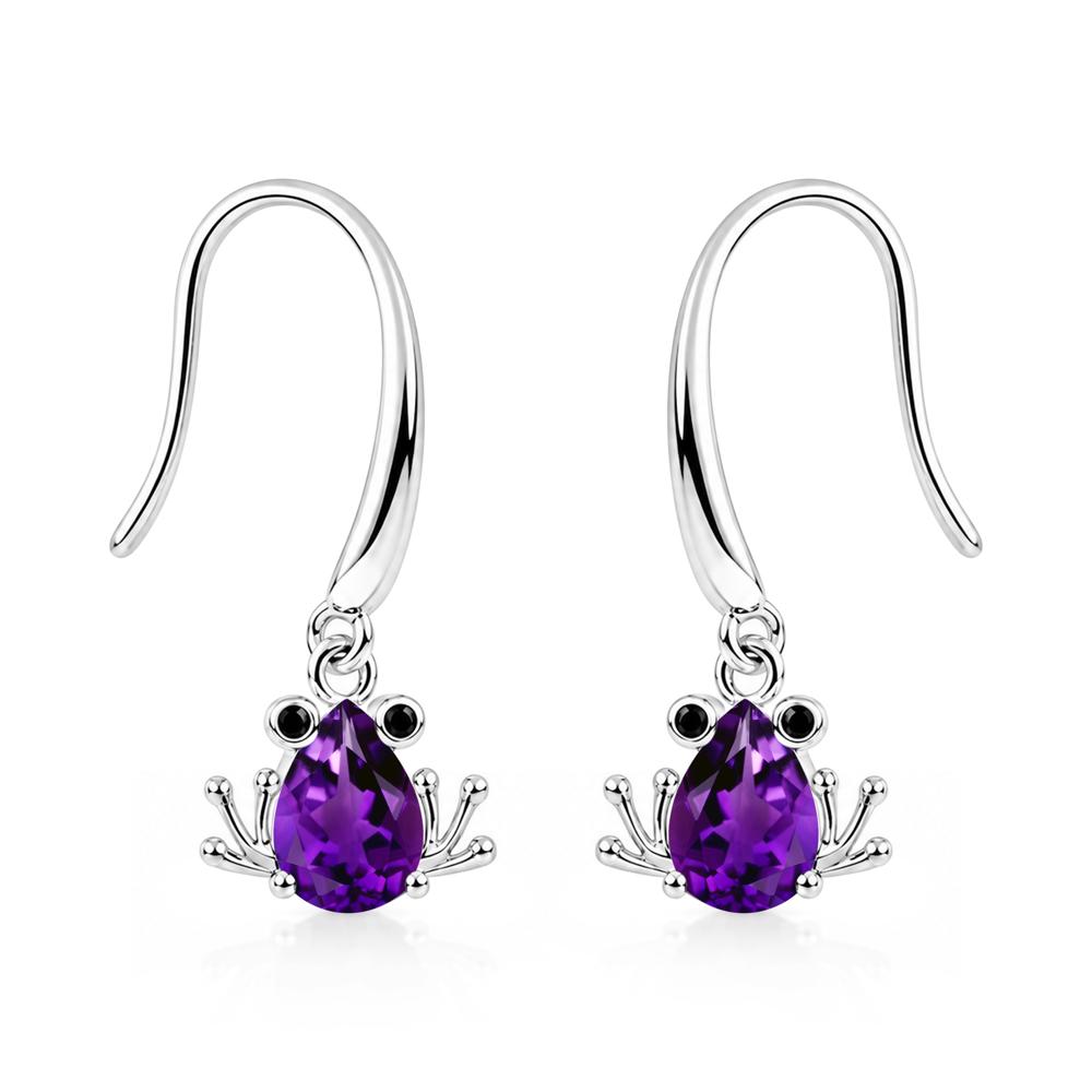 Pear Cut Aquamarine and Black Spinel Frog Hook Earrings - LUO Jewelry #gemstone_Amethyst and Black Spinel