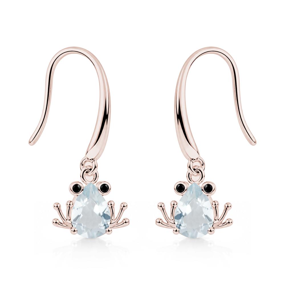 Pear Cut Aquamarine and Black Spinel Frog Hook Earrings - LUO Jewelry #gemstone_Aquamarine and Black Spinel