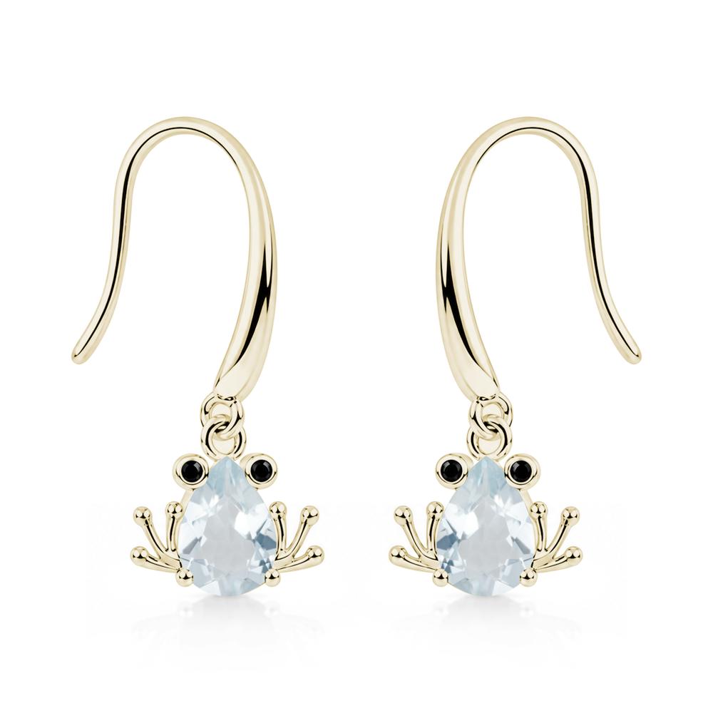 Pear Cut Aquamarine and Black Spinel Frog Hook Earrings - LUO Jewelry #gemstone_Aquamarine and Black Spinel