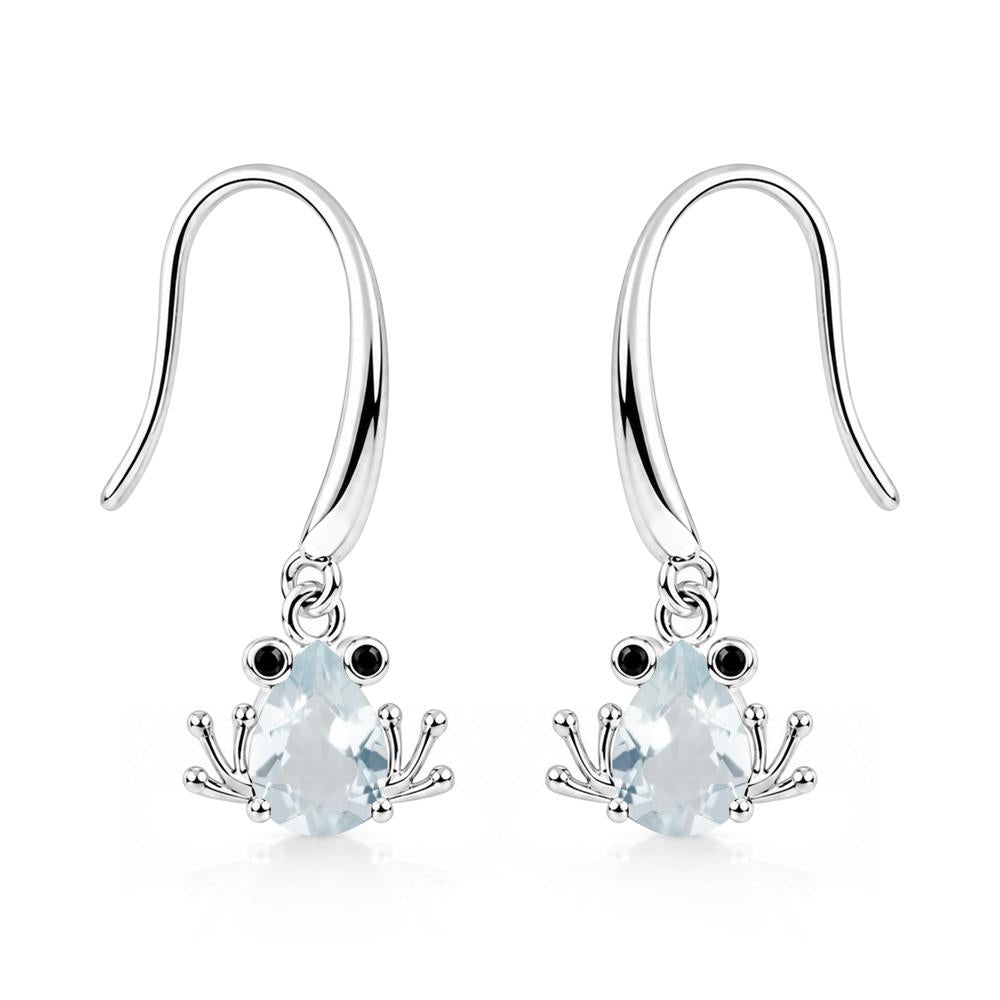 Pear Cut Aquamarine and Black Spinel Frog Hook Earrings - LUO Jewelry #gemstone_Aquamarine and Black Spinel
