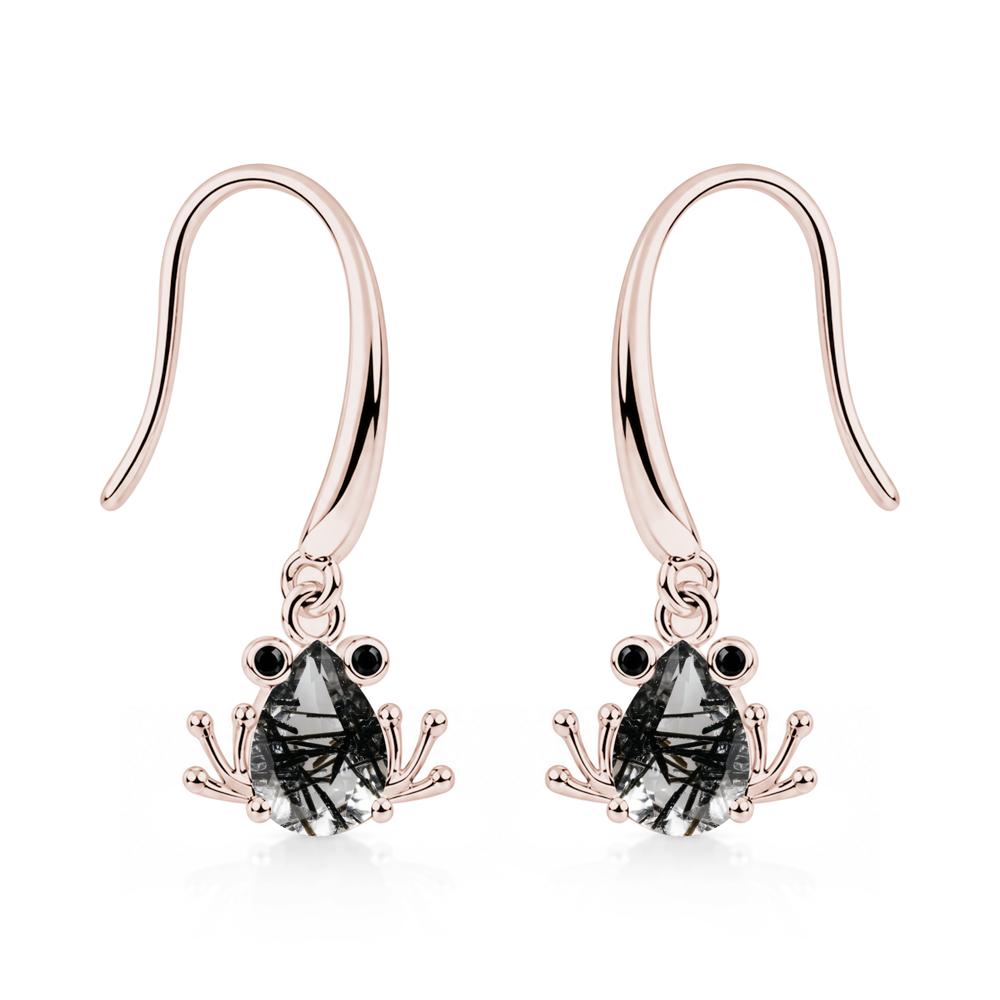 Pear Cut Aquamarine and Black Spinel Frog Hook Earrings - LUO Jewelry #gemstone_Black Rutilated Quartz and Black Spinel