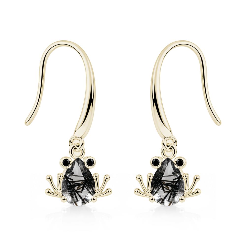 Pear Cut Aquamarine and Black Spinel Frog Hook Earrings - LUO Jewelry #gemstone_Black Rutilated Quartz and Black Spinel