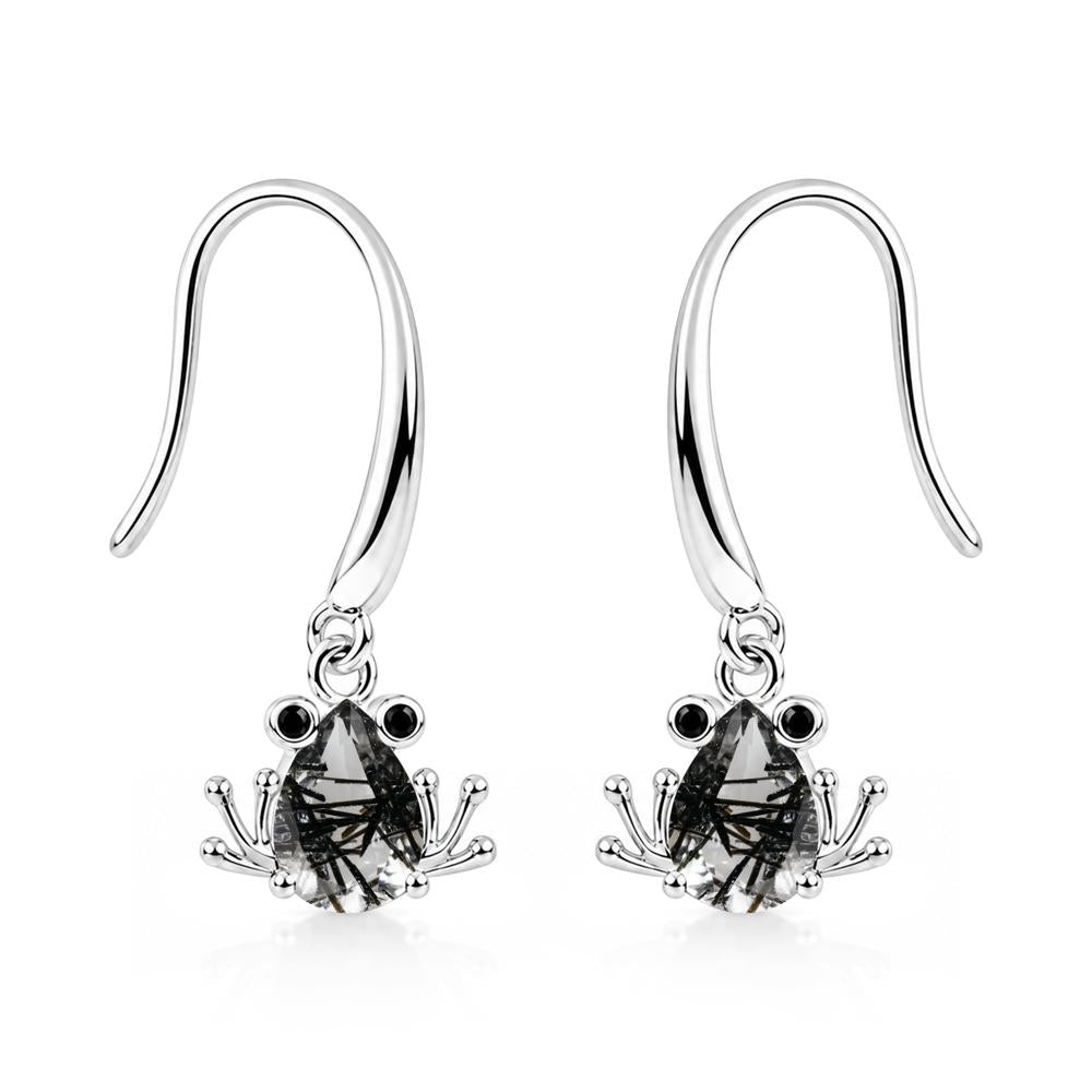 Pear Cut Aquamarine and Black Spinel Frog Hook Earrings - LUO Jewelry #gemstone_Black Rutilated Quartz and Black Spinel
