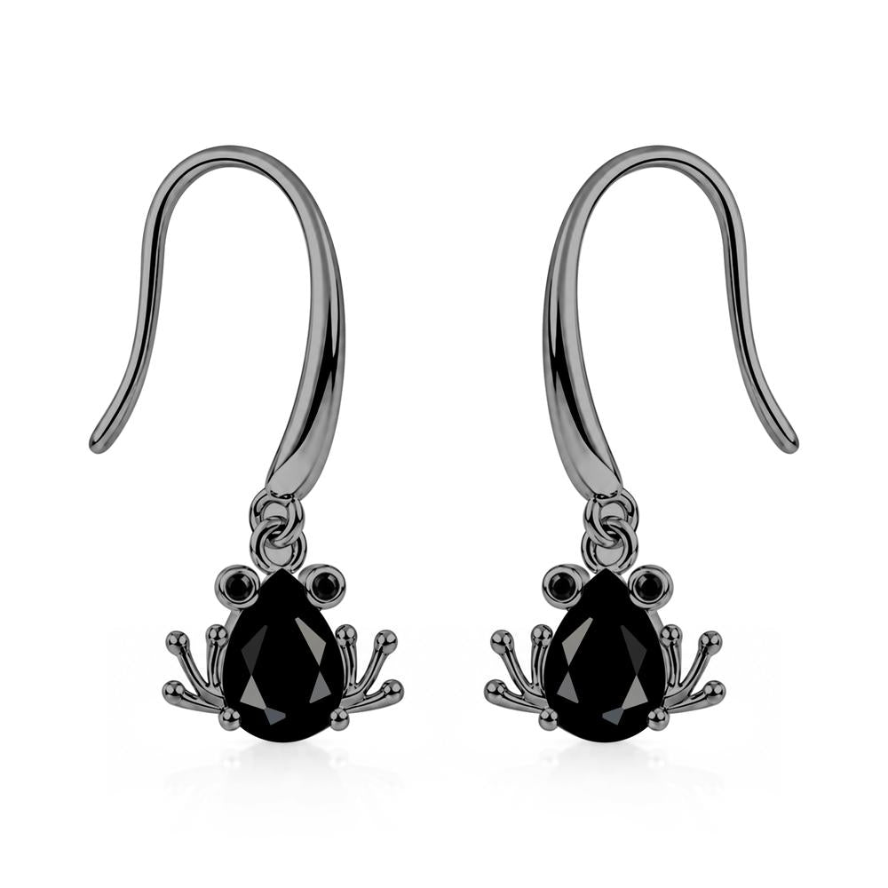 Pear Cut Aquamarine and Black Spinel Frog Hook Earrings - LUO Jewelry #gemstone_Black Spinel