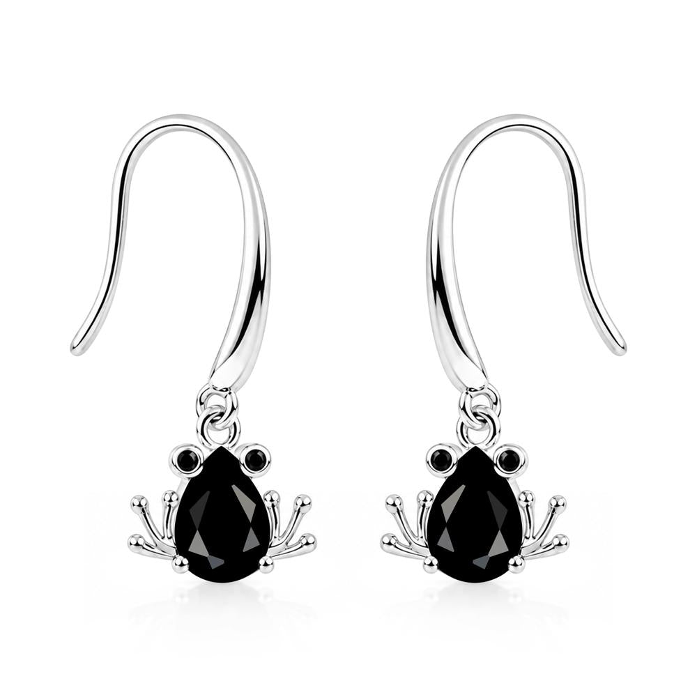 Pear Cut Aquamarine and Black Spinel Frog Hook Earrings - LUO Jewelry #gemstone_Black Spinel