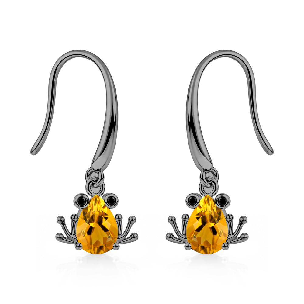 Pear Cut Aquamarine and Black Spinel Frog Hook Earrings - LUO Jewelry #gemstone_Citrine and Black Spinel