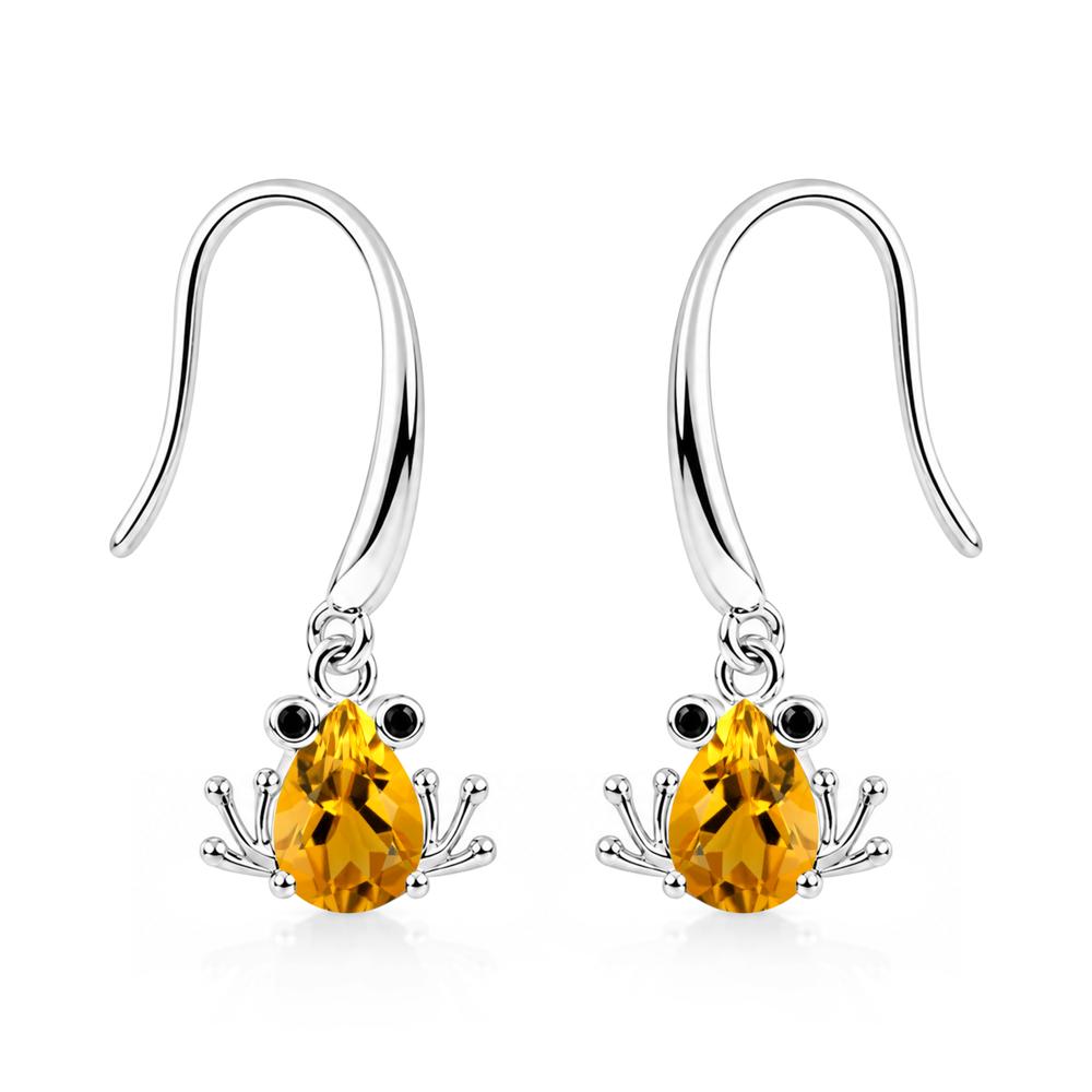 Pear Cut Aquamarine and Black Spinel Frog Hook Earrings - LUO Jewelry #gemstone_Citrine and Black Spinel