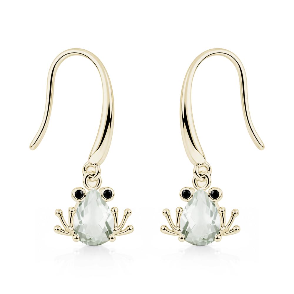 Pear Cut Aquamarine and Black Spinel Frog Hook Earrings - LUO Jewelry #gemstone_Green Amethyst and Black Spinel