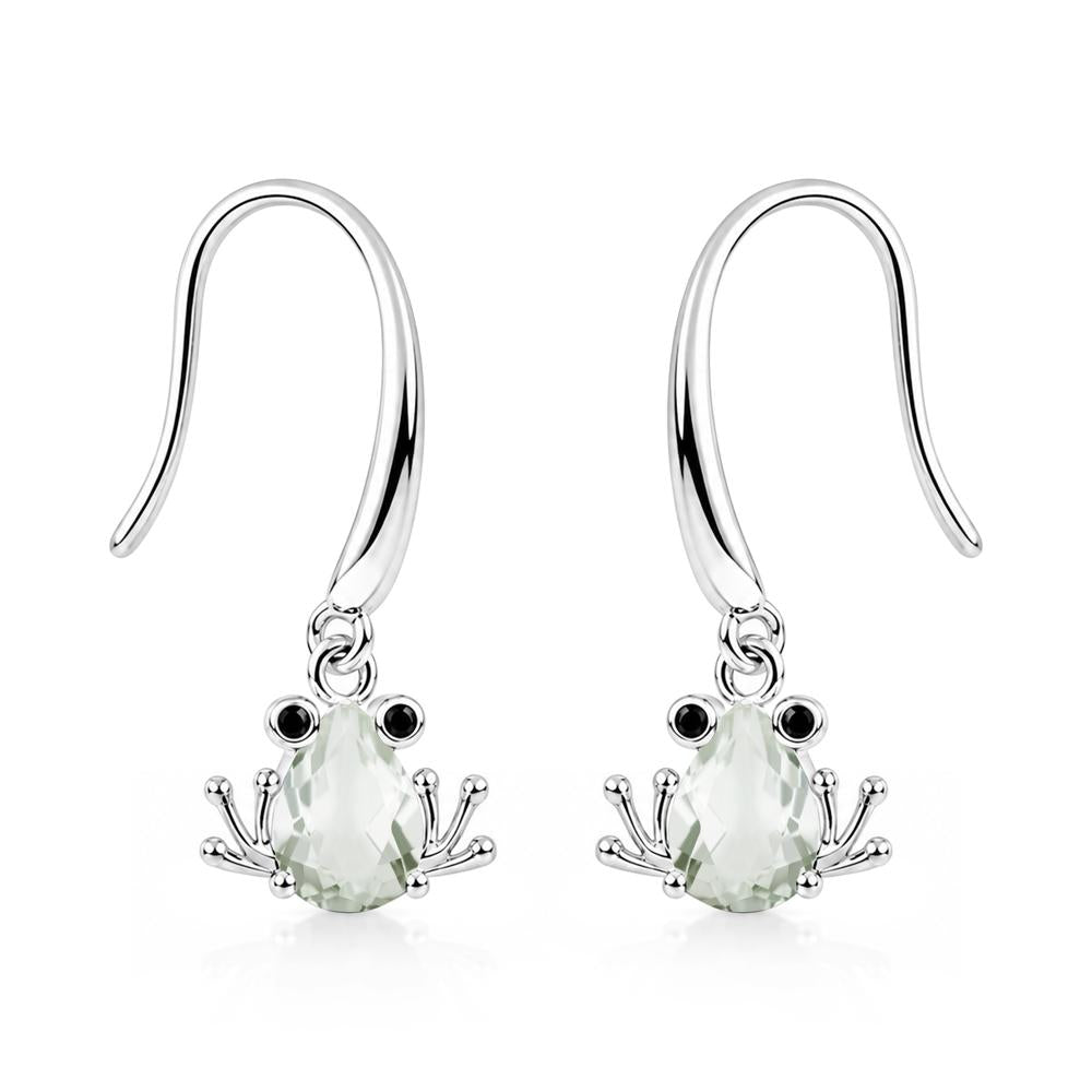 Pear Cut Aquamarine and Black Spinel Frog Hook Earrings - LUO Jewelry #gemstone_Green Amethyst and Black Spinel
