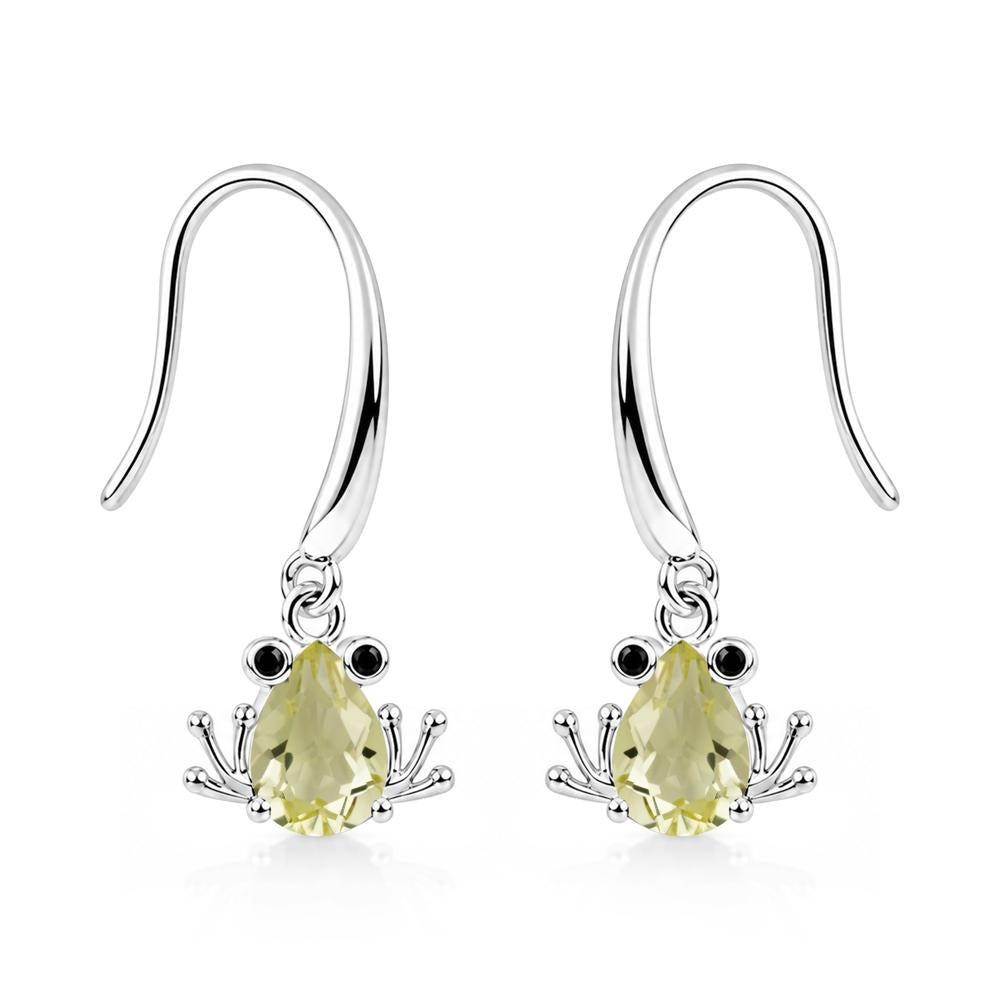 Pear Cut Aquamarine and Black Spinel Frog Hook Earrings - LUO Jewelry #gemstone_Lemon Quartz and Black Spinel
